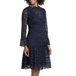 NEW Maggy London Womens Size 2 Lace Floral Cocktail Party Dress Navy Black $188